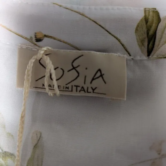 Sofia Made In Italy Dress Puff Sleeve Floral Mini White Orange Dress Resort Wear