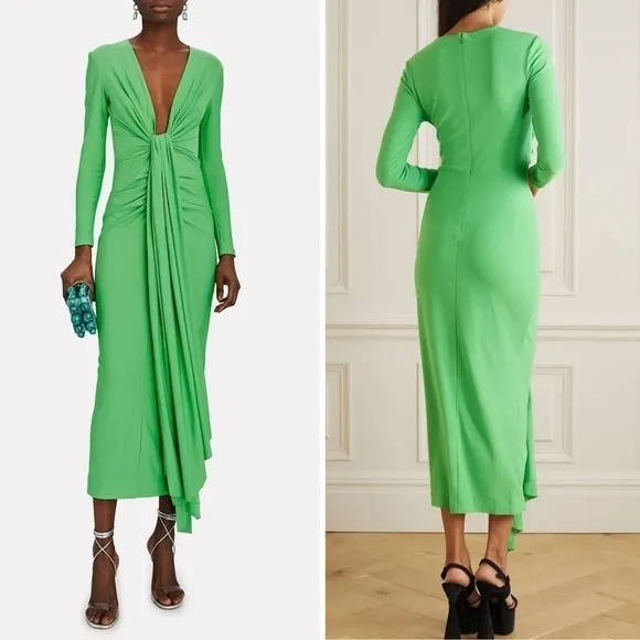 SOLACE LONDON Long Sleeve Draped Tie Plunge V-Neck Ruched Sheath Midi Dress 2