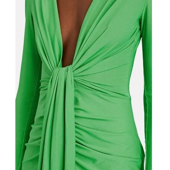 SOLACE LONDON Long Sleeve Draped Tie Plunge V-Neck Ruched Sheath Midi Dress 2