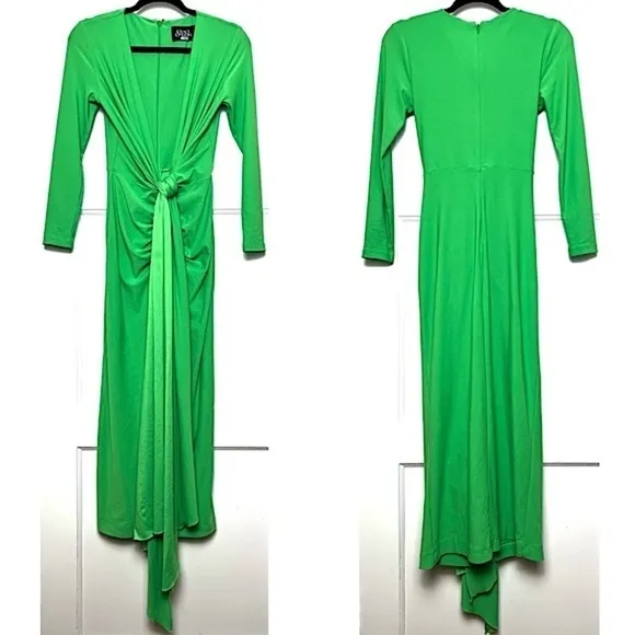 SOLACE LONDON Long Sleeve Draped Tie Plunge V-Neck Ruched Sheath Midi Dress 2
