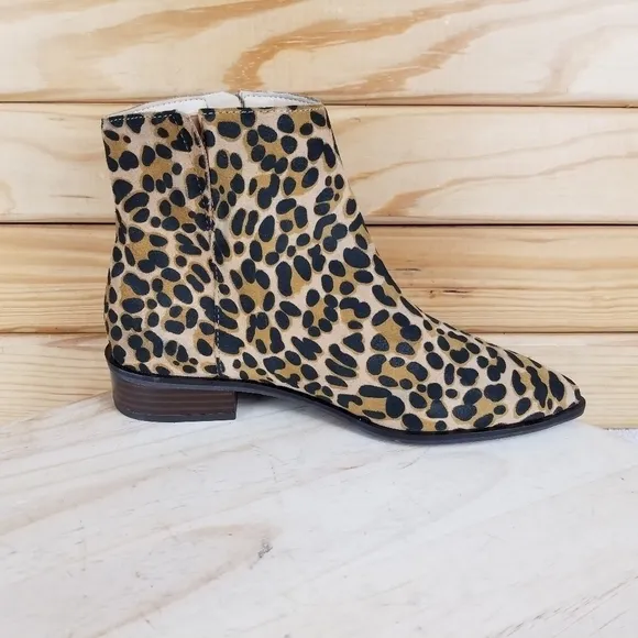 Sole Society 6 US Cadyna Suede Leopard Ankle Bootie Boot Block Heel Side Zip NEW