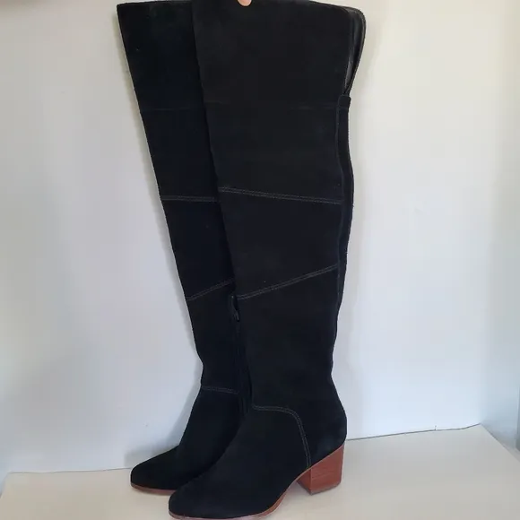SOLE SOCIETY Melbourne Black Cow Suede Over the Knee Boots Sz 6.5 Side Zip EUC