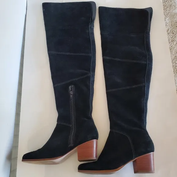 SOLE SOCIETY Melbourne Black Cow Suede Over the Knee Boots Sz 6.5 Side Zip EUC