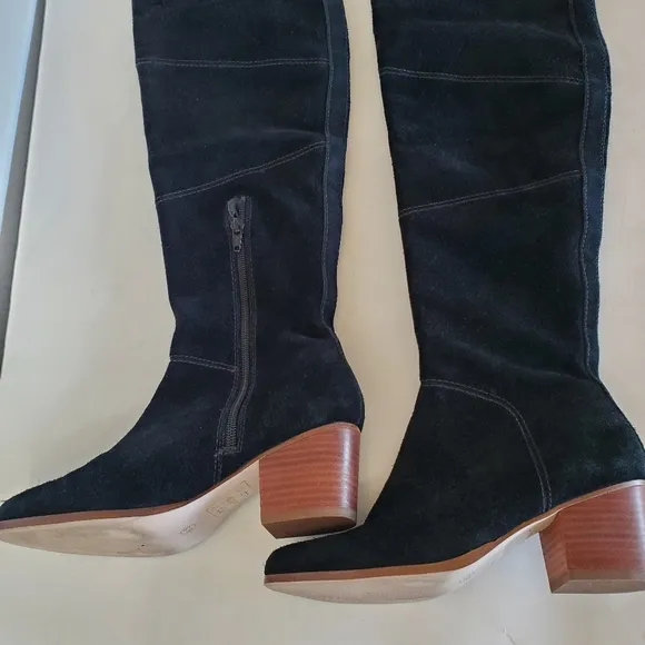SOLE SOCIETY Melbourne Black Cow Suede Over the Knee Boots Sz 6.5 Side Zip EUC