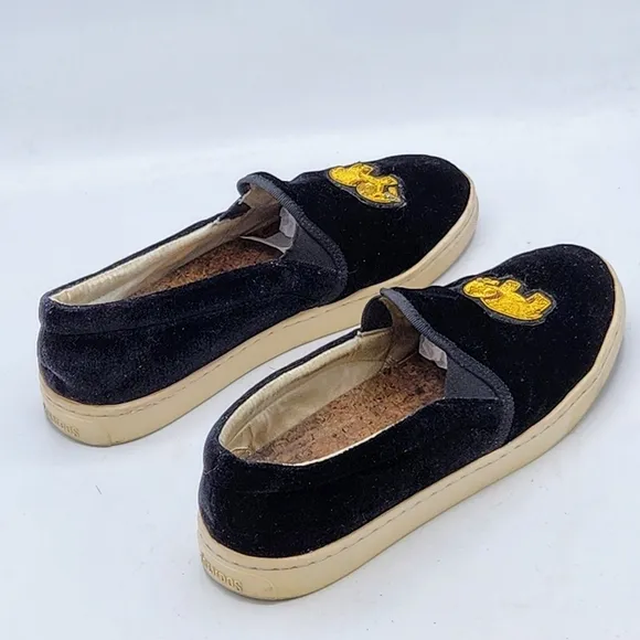 SOLUDOS Black Slip On Velvet Gold Beaded Embroidered Elephant Sneakers Size 9