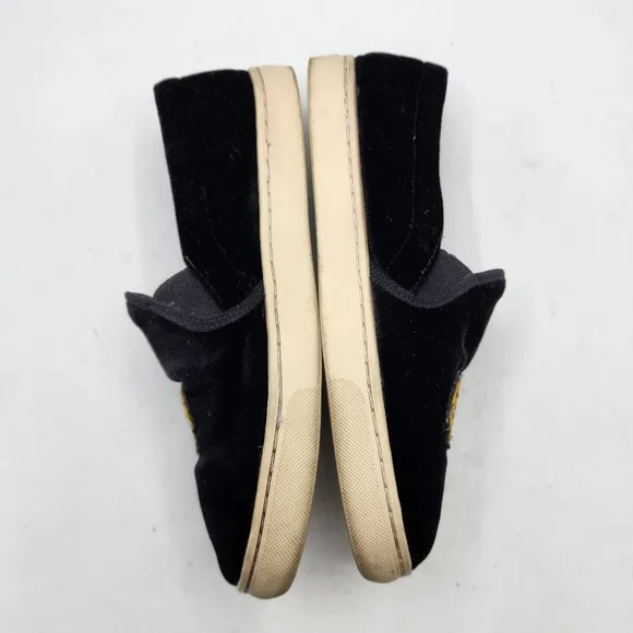 SOLUDOS Black Slip On Velvet Gold Beaded Embroidered Elephant Sneakers Size 9