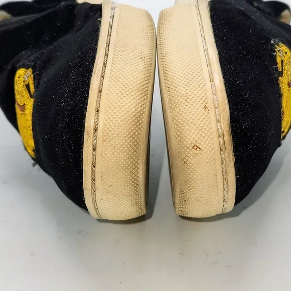 SOLUDOS Black Slip On Velvet Gold Beaded Embroidered Elephant Sneakers Size 9