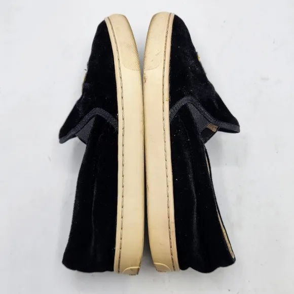 SOLUDOS Black Slip On Velvet Gold Beaded Embroidered Elephant Sneakers Size 9
