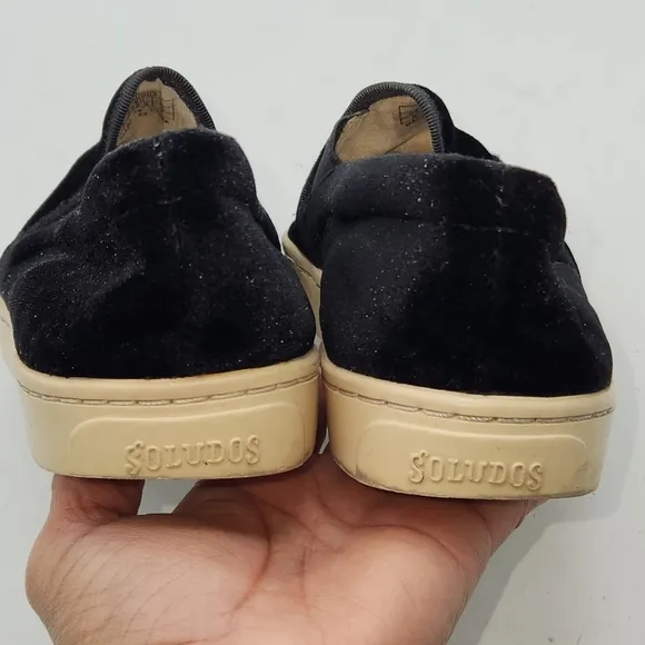 SOLUDOS Black Slip On Velvet Gold Beaded Embroidered Elephant Sneakers Size 9