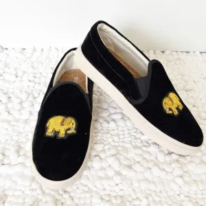SOLUDOS black velvet slip on shoes size 7 beaded elephants