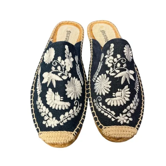 Soludos Embroidered Espadrille Mules Slip On Loafers Comfort Casual Size 5