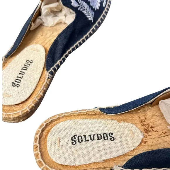 Soludos Embroidered Espadrille Mules Slip On Loafers Comfort Casual Size 5