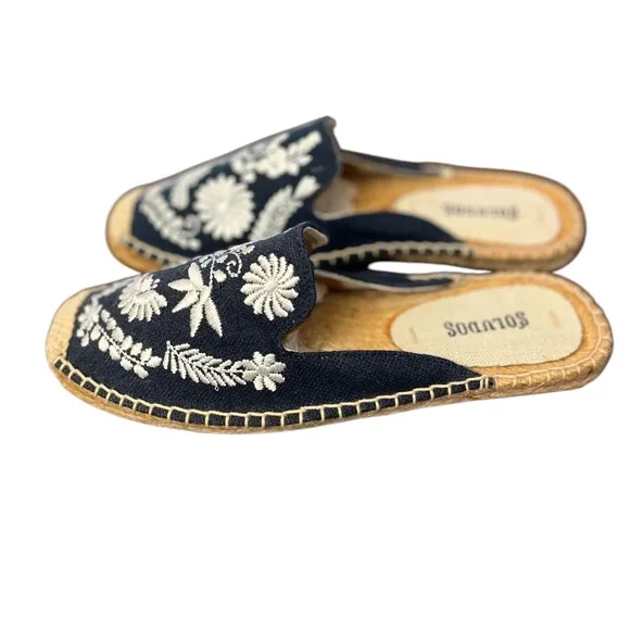 Soludos Embroidered Espadrille Mules Slip On Loafers Comfort Casual Size 5