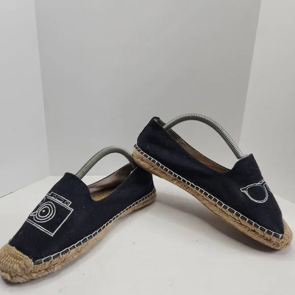 Soludos Womens Black Beige Camera Sunglasses Espadrille Comfort Flats Size 6