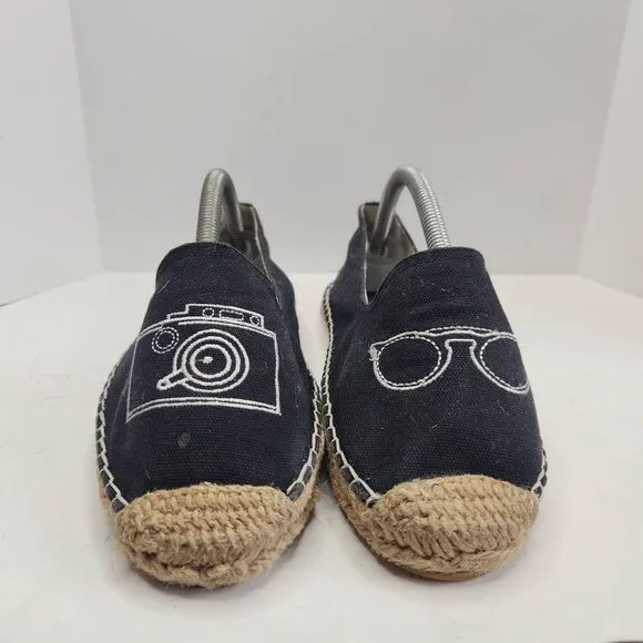 Soludos Womens Black Beige Camera Sunglasses Espadrille Comfort Flats Size 6