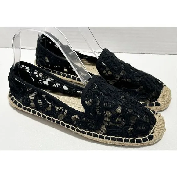 Soludos Women's Tulip Lace Slip-On Comfort Jute Espradille Flats Black Size 7