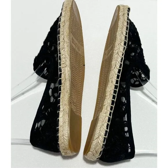 Soludos Women's Tulip Lace Slip-On Comfort Jute Espradille Flats Black Size 7