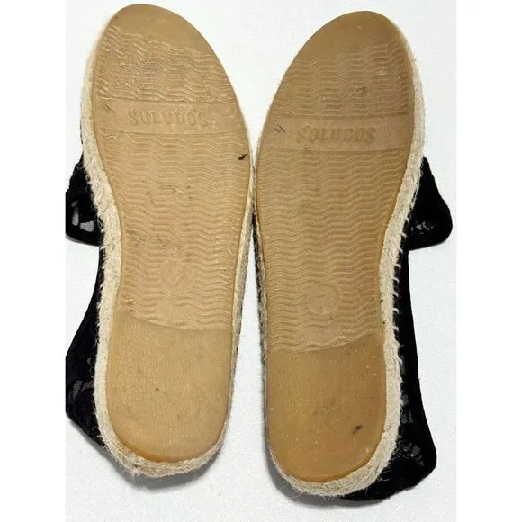 Soludos Women's Tulip Lace Slip-On Comfort Jute Espradille Flats Black Size 7