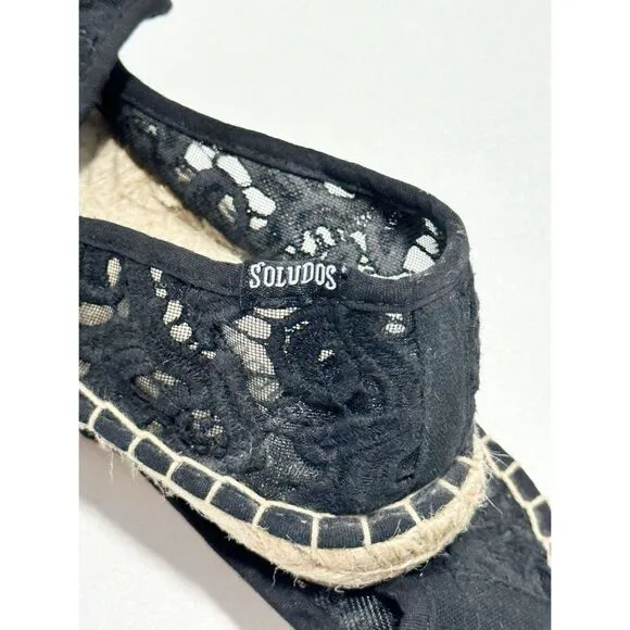 Soludos Women's Tulip Lace Slip-On Comfort Jute Espradille Flats Black Size 7