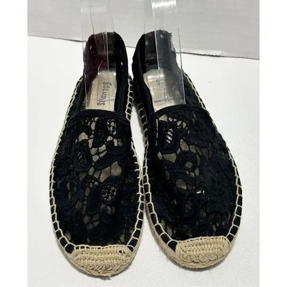 Soludos Women's Tulip Lace Slip-On Comfort Jute Espradille Flats Black Size 7