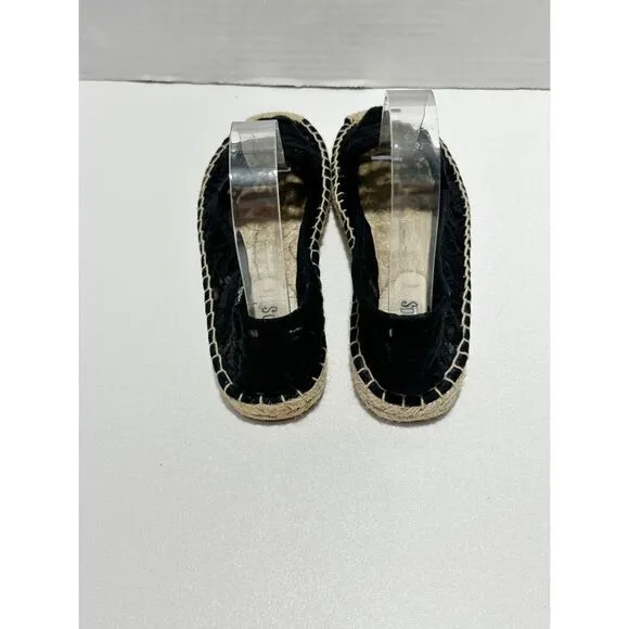 Soludos Women's Tulip Lace Slip-On Comfort Jute Espradille Flats Black Size 7
