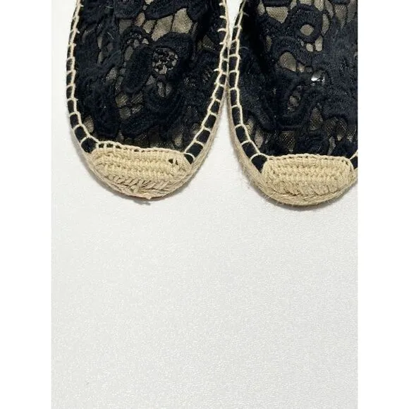 Soludos Women's Tulip Lace Slip-On Comfort Jute Espradille Flats Black Size 7