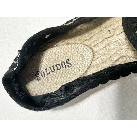 Soludos Women's Tulip Lace Slip-On Comfort Jute Espradille Flats Black Size 7