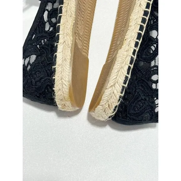 Soludos Women's Tulip Lace Slip-On Comfort Jute Espradille Flats Black Size 7