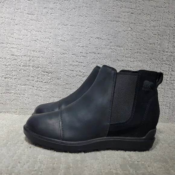 Sorel Evie II Women's Size US 9.5 Black Leather Waterproof Side Zip Ankle Boots.