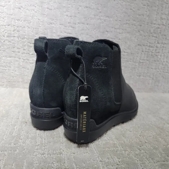 Sorel Evie II Women's Size US 9.5 Black Leather Waterproof Side Zip Ankle Boots.