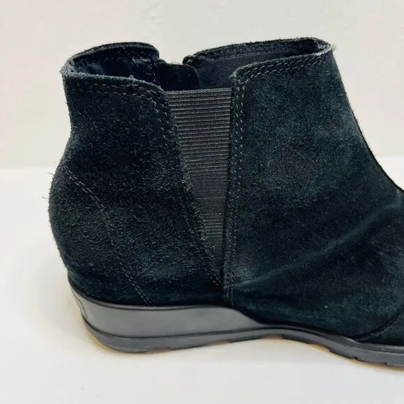 Sorel Evie Zip Black Suede Ankle black boots wedge comfort booties Size 9.5