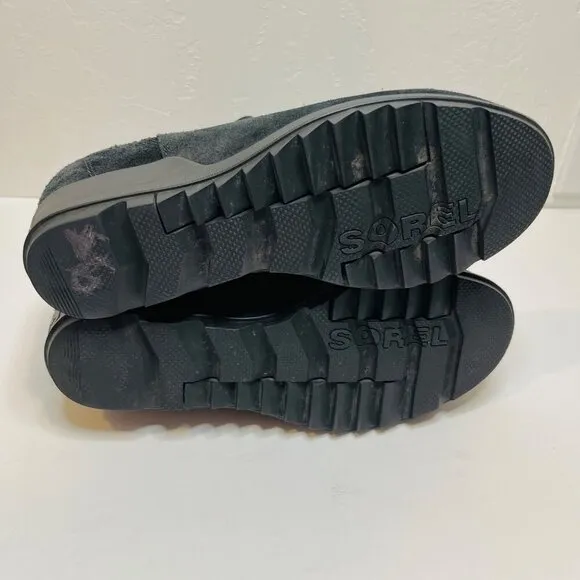 Sorel Evie Zip Black Suede Ankle black boots wedge comfort booties Size 9.5