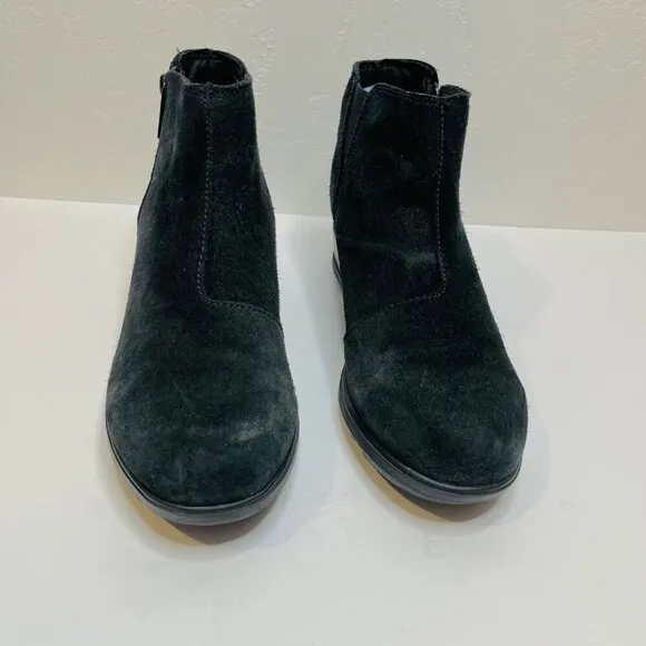 Sorel Evie Zip Black Suede Ankle black boots wedge comfort booties Size 9.5