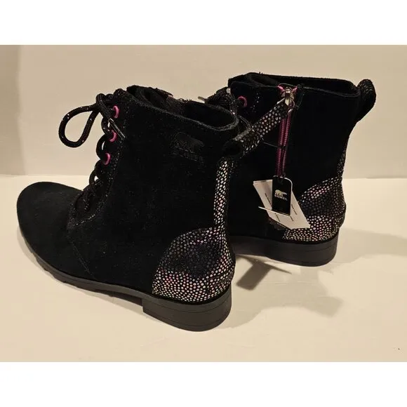 Sorel Girl's Black Emelie Lace Up Iridescent Polka Dot Boots Shoes Size 5
