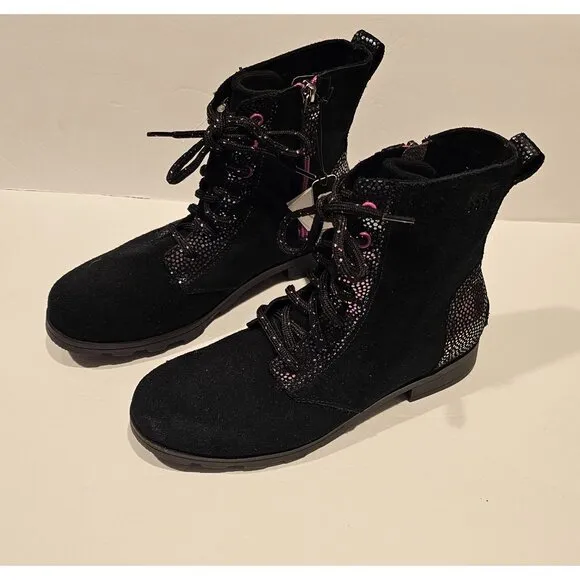 Sorel Girl's Black Emelie Lace Up Iridescent Polka Dot Boots Shoes Size 5
