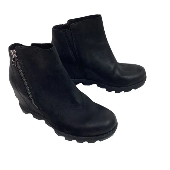 SOREL Joan Of Arctic Wedge ll Zip Nubuck Leather Boots Black