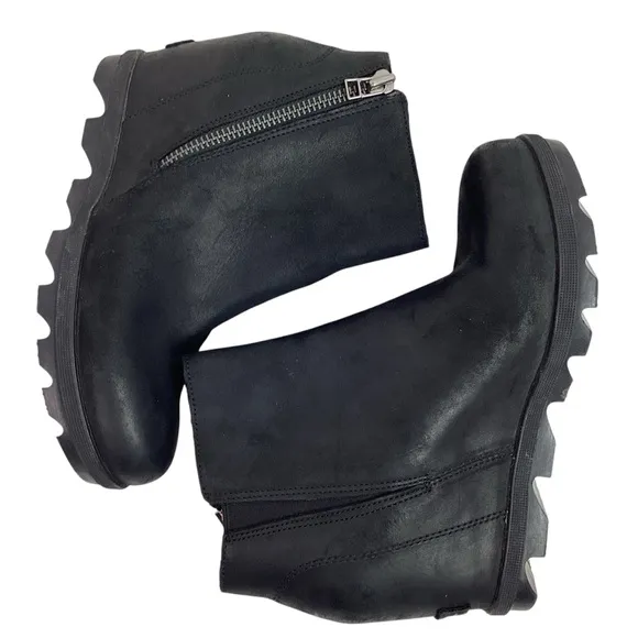 SOREL Joan Of Arctic Wedge ll Zip Nubuck Leather Boots Black