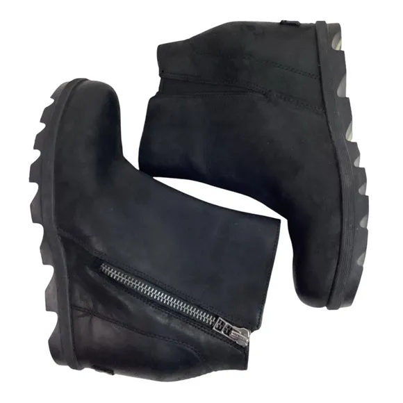 SOREL Joan Of Arctic Wedge ll Zip Nubuck Leather Boots Black