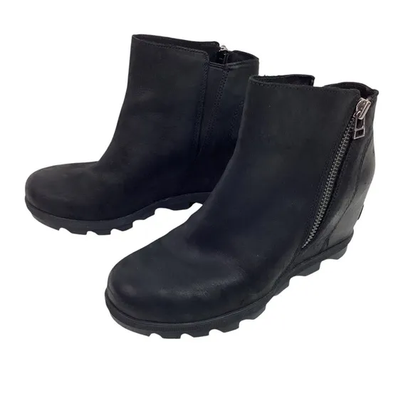 SOREL Joan Of Arctic Wedge ll Zip Nubuck Leather Boots Black