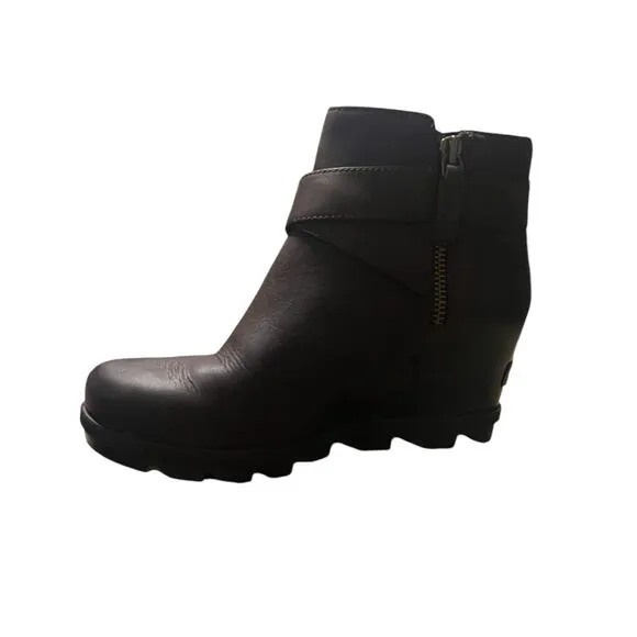 Sorel Joan of Artic Leather Boots Womens Size 8 Brown Side Zipper  Wedge Bootie