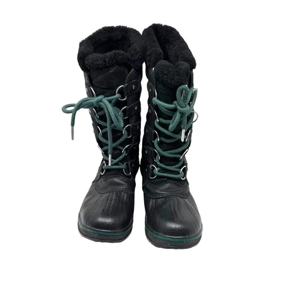 SOREL Tofino II Lux Leather Boots BLACK green EUC SZ8