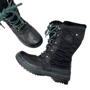 SOREL Tofino II Lux Leather Boots BLACK green EUC SZ8
