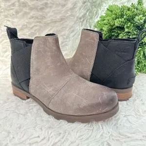 Sorel Women's Emelie Chelsea Leather Ankle Boots Weatherproof Quarry Black sz 6