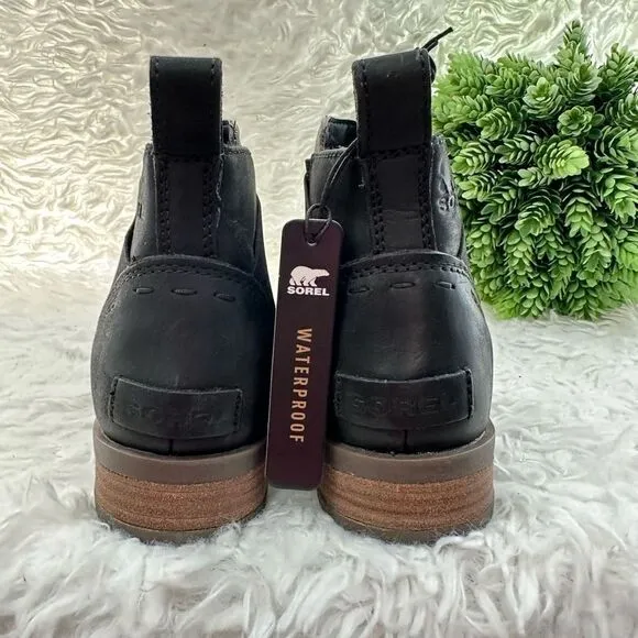 Sorel Women's Emelie Chelsea Leather Ankle Boots Weatherproof Quarry Black sz 6