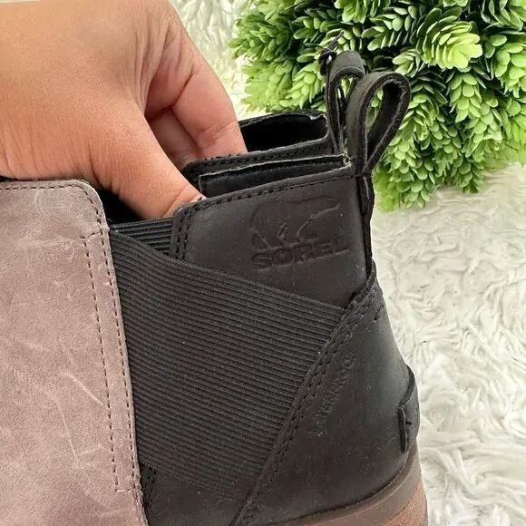 Sorel Women's Emelie Chelsea Leather Ankle Boots Weatherproof Quarry Black sz 6