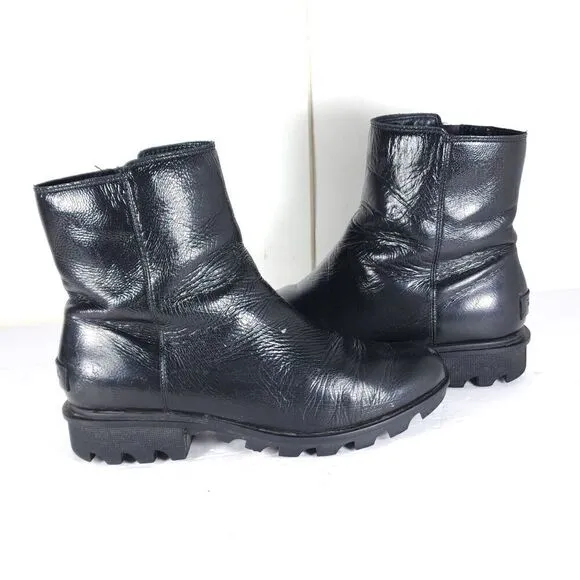 Sorel Women’s Emilie II US 8,5 Black Patent Leather Side Zip Ankle Boots Booties