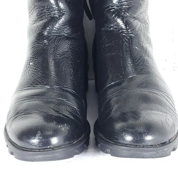 Sorel Women’s Emilie II US 8,5 Black Patent Leather Side Zip Ankle Boots Booties