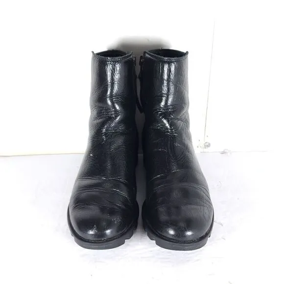 Sorel Women’s Emilie II US 8,5 Black Patent Leather Side Zip Ankle Boots Booties
