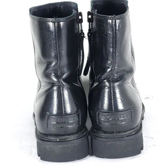 Sorel Women’s Emilie II US 8,5 Black Patent Leather Side Zip Ankle Boots Booties