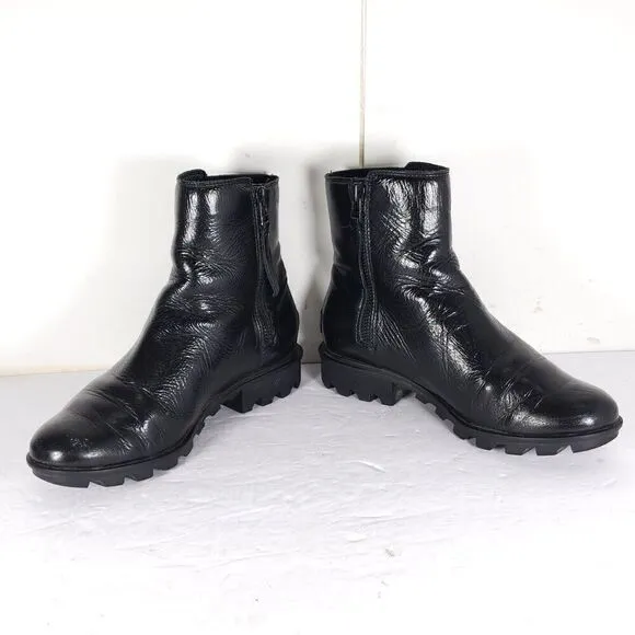 Sorel Women’s Emilie II US 8,5 Black Patent Leather Side Zip Ankle Boots Booties